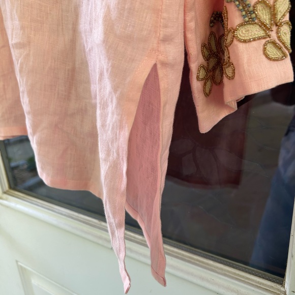 Key Lime & Pink beaded linen tunic top size L - Picture 4 of 8